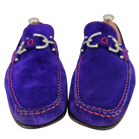 Donald J. Pliner Italy Dacio 2 Purple Indigo Suede Bit Loafers Men 8 Dress Shoes - Picture 8 of 11